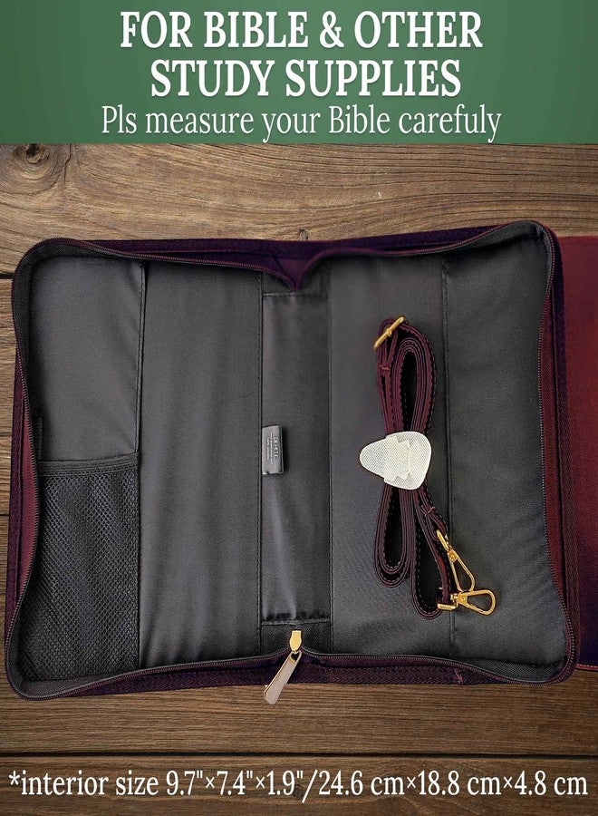 DEHITE Bible Cover Case for Women - Bible Carrying Bag Large Size - Fits Book 9.8 x 7.4 x 1.9 IN - Pen Slots - Zippered Pocket - Shoulder Strap - Premium PU Leather - Burgundy Christian Gifts - Image 3
